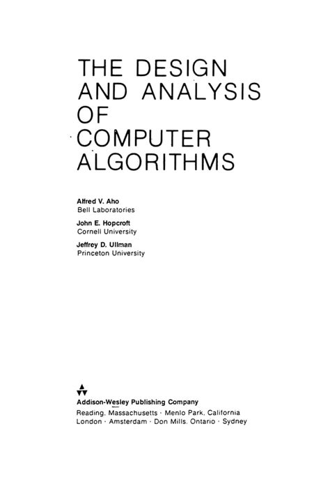 aho hopcroft ullman the design and analysis of computer algorithms pdf