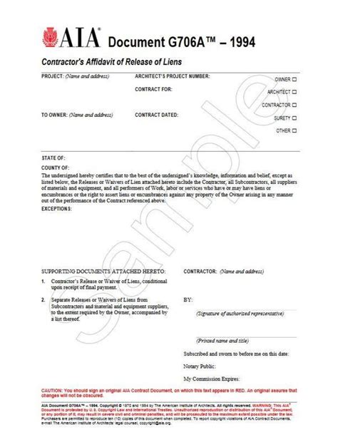 Aia Release Of Lien Form G706a