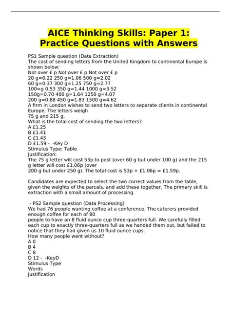 aice thinking skills questions answers
