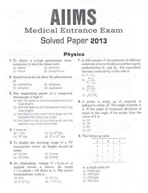 Download Aiims Entrance Exam Question Paper 2013 
