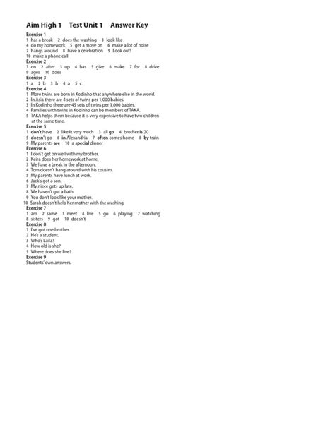 Aim High 1 Unit Test 6 Download