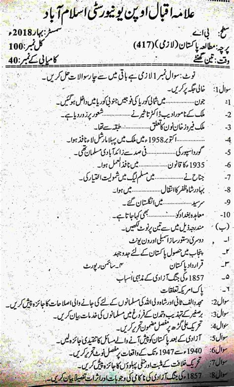 Aiou Old Papers Ba