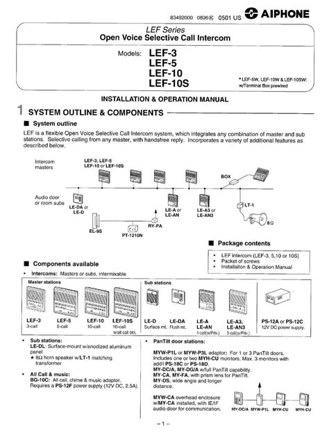 Read Aiphone Lef 10 User Guide 