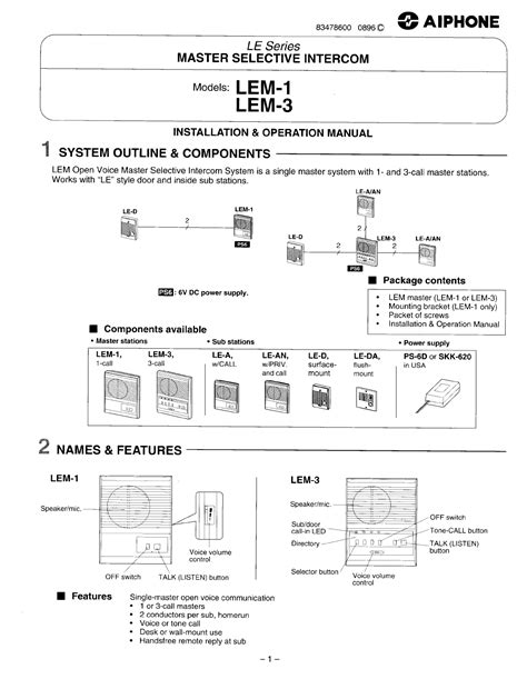 Read Aiphone Lem 1 User Guide 