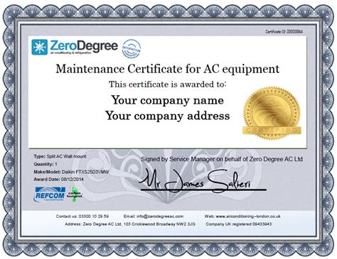 Air Conditioner Work Experience Certificate Format