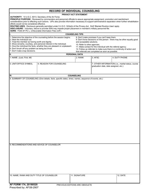 air force form 174