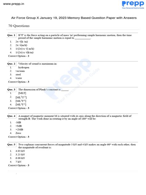 air force pass question paper