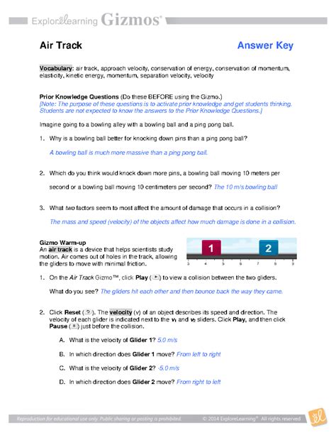 air track gizmo answer key