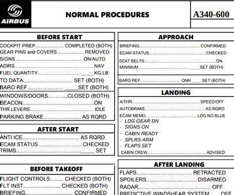 airbus a340 checklist