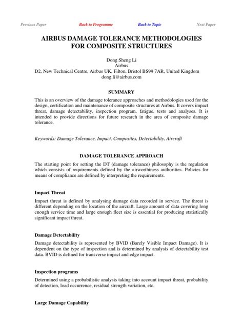 Airbus Damage Tolerance Methodologies For Composite Structures