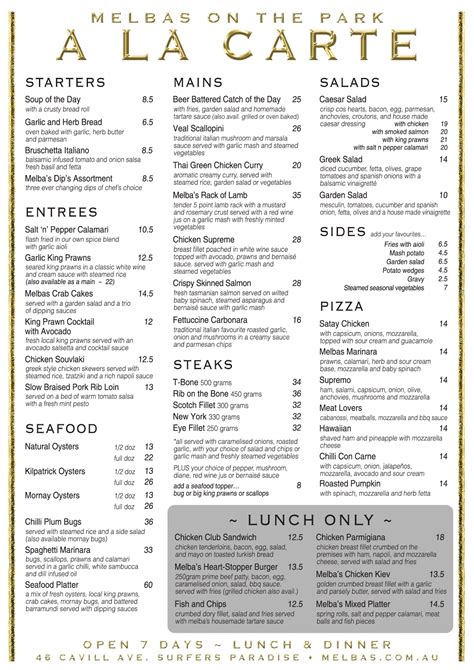 Ala Carte Menu