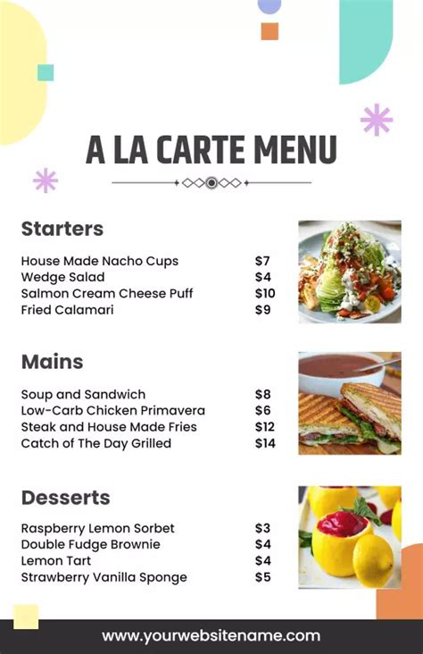 Ala Carte Menu Examples