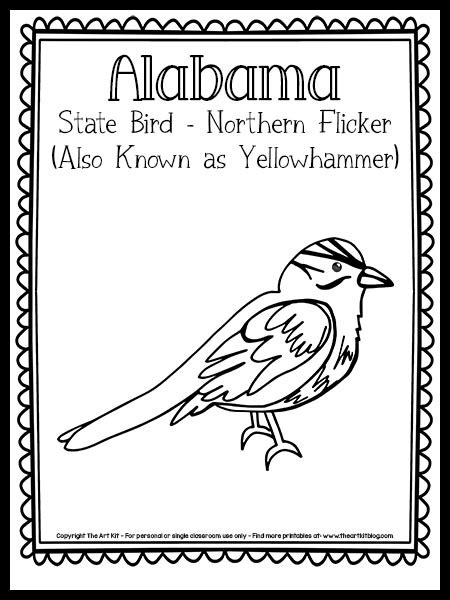 Alabama State Bird Coloring Page   Alabama State Bird Yellowhammer Coloring Page State Of - Alabama State Bird Coloring Page