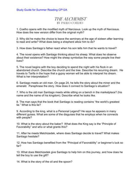 Alchemist Study Guide Questions And Answers