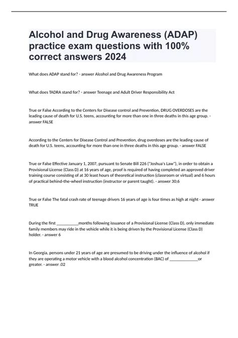 Read Online Alcohol Awareness Test Answers 