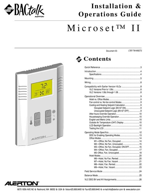 Download Alerton Bactalk Microset Ii Installation Manual 