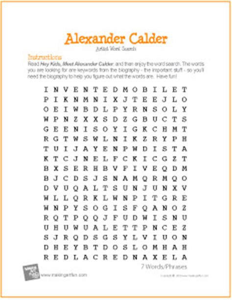 Alexander Calder Word Search Worksheet Alexander Calder Worksheet - Alexander Calder Worksheet