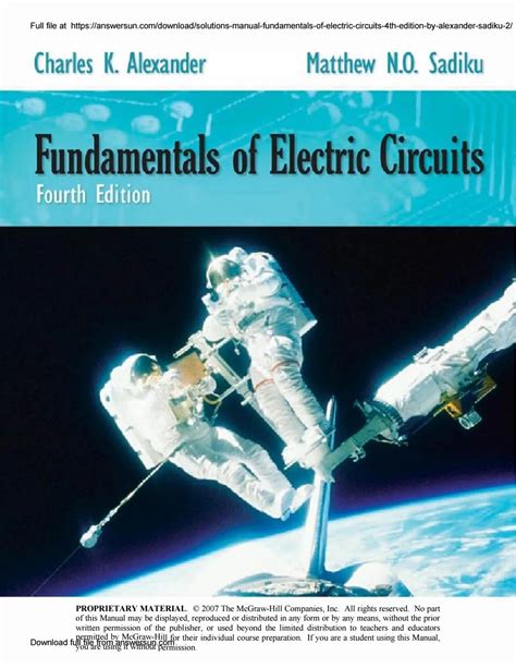 Download Alexander Sadiku Fundamentals Of Electric Circuits 4Th Edition Solution 