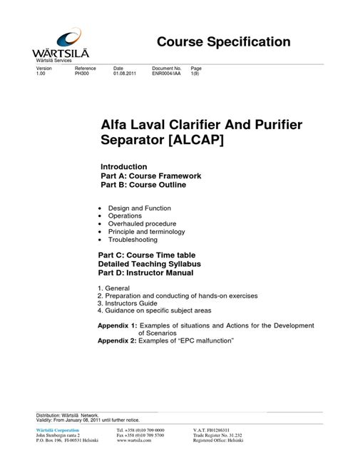 Alfa Laval Separator Course Specification