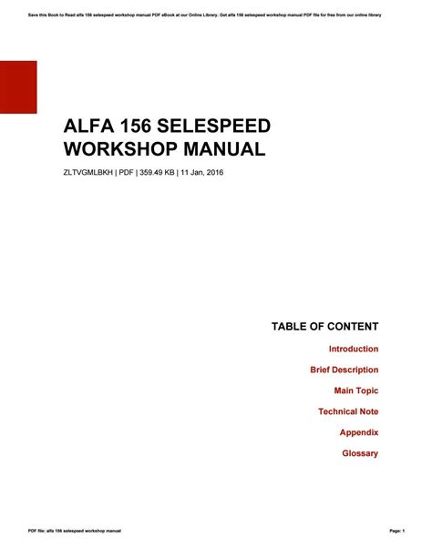 Read Online Alfa 156 Selespeed Workshop Manual 