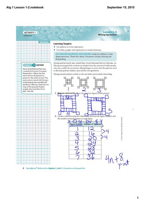 Alg 1 Lesson 30 1tebook Mrs Risinger