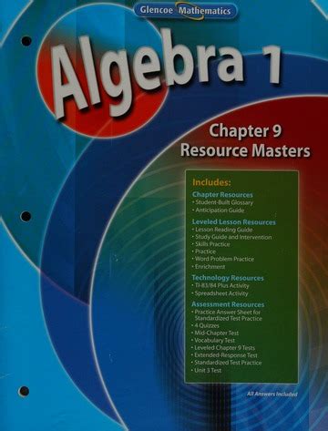 Algebra 1 Chapter 9 Resource Masters Glencoe Mathematics