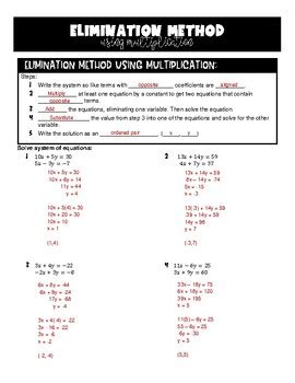 Algebra 1 Elimination Using Multiplication Answers
