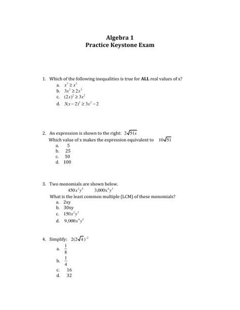 algebra 1 keystone practice