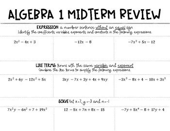 Algebra 1 Midterm Review Answer Packet