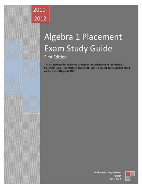 Algebra 1 Placement Exam Study Guide