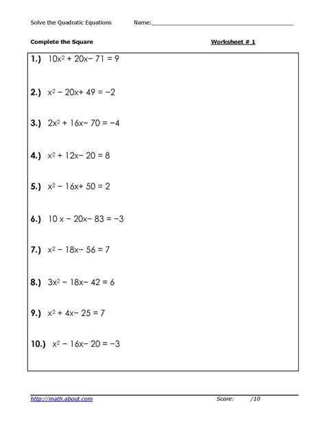 Algebra 1 Quadratic Functions Worksheets Solve Quadratic Equations Algebra Completing The Square Worksheet - Algebra Completing The Square Worksheet