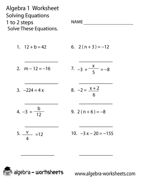 Algebra 1 Solving Equations Worksheet