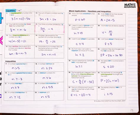 Algebra 1 Unit 1 Variables And Expressions Guided Notes
