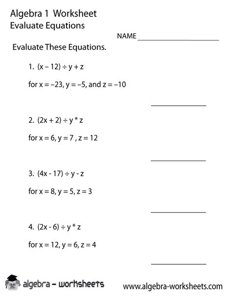 Algebra 1 Worksheets Equations Worksheets Algebra Equation Worksheet - Algebra Equation Worksheet