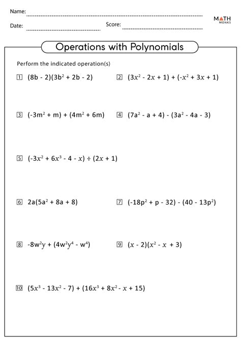 Algebra 1 Worksheets Monomials And Polynomials Worksheets Math Algebra Polynomials Worksheet - Algebra Polynomials Worksheet