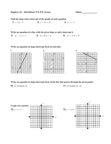 Algebra 1a Worksheet 5 For Point Slope Form Independent Variable Worksheet - Independent Variable Worksheet