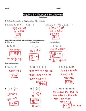 Algebra 2 Chapter 1 Test Answers