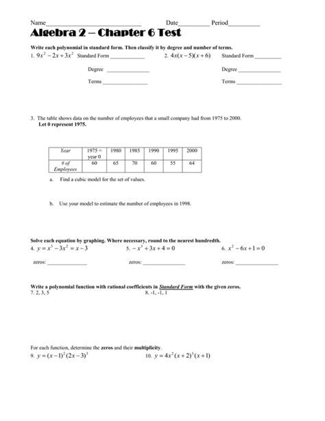 Algebra 2 Chapter 6 Test Review