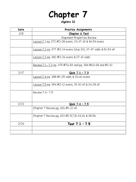 Algebra 2 Chapter 7 Assignments Section 7 1 Exponential