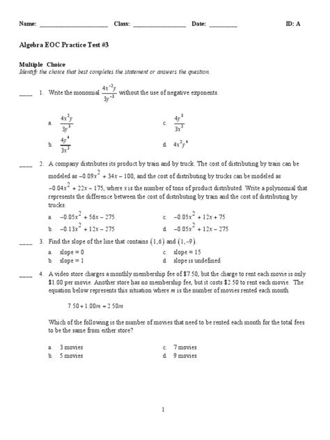 algebra 2 eoc practice test