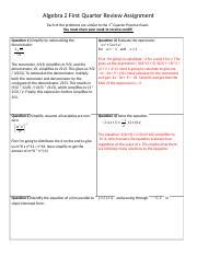 Algebra 2 First Quarter Benchmark Test Clausen Tech