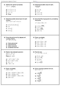 Algebra 2 First Semester Answer Key