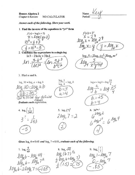 Algebra 2 Honors Chapter 6 Test Review Ms Astete