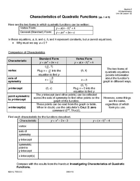 Algebra 2 Hs Mathematics Unit 10 Key