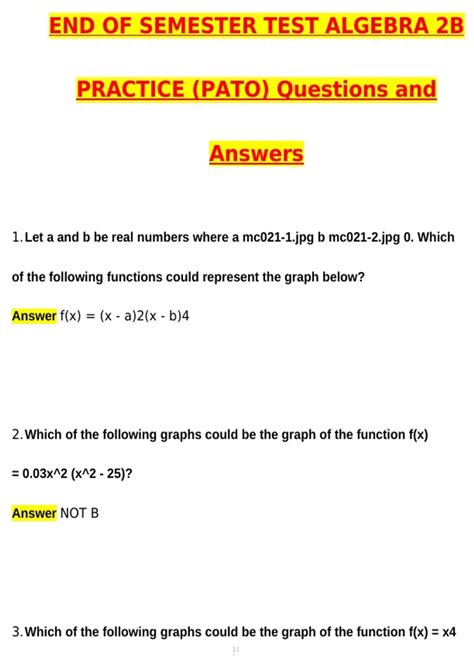 Algebra 2 Plato End Of Semester Test