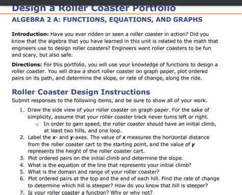 algebra 2 roller coaster design project