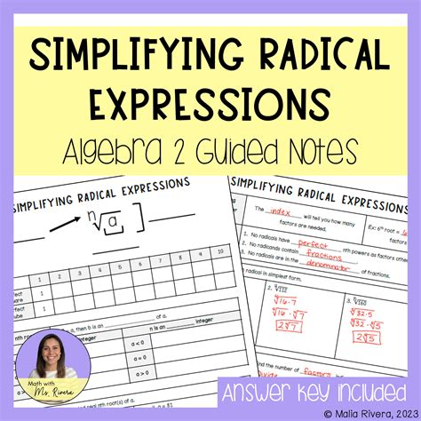 algebra 2 simplifying radical expressions worksheet