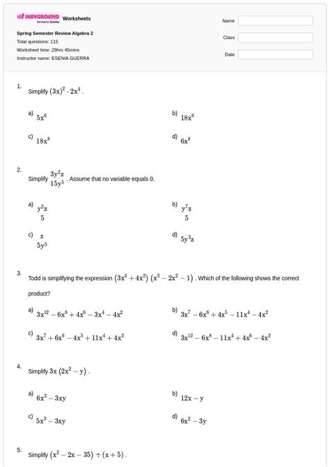 algebra 2 spring semester exam review