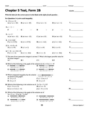 Algebra 2 Test Form 2b Answer Key
