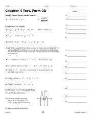 Algebra 2 Test Form 2d Answers